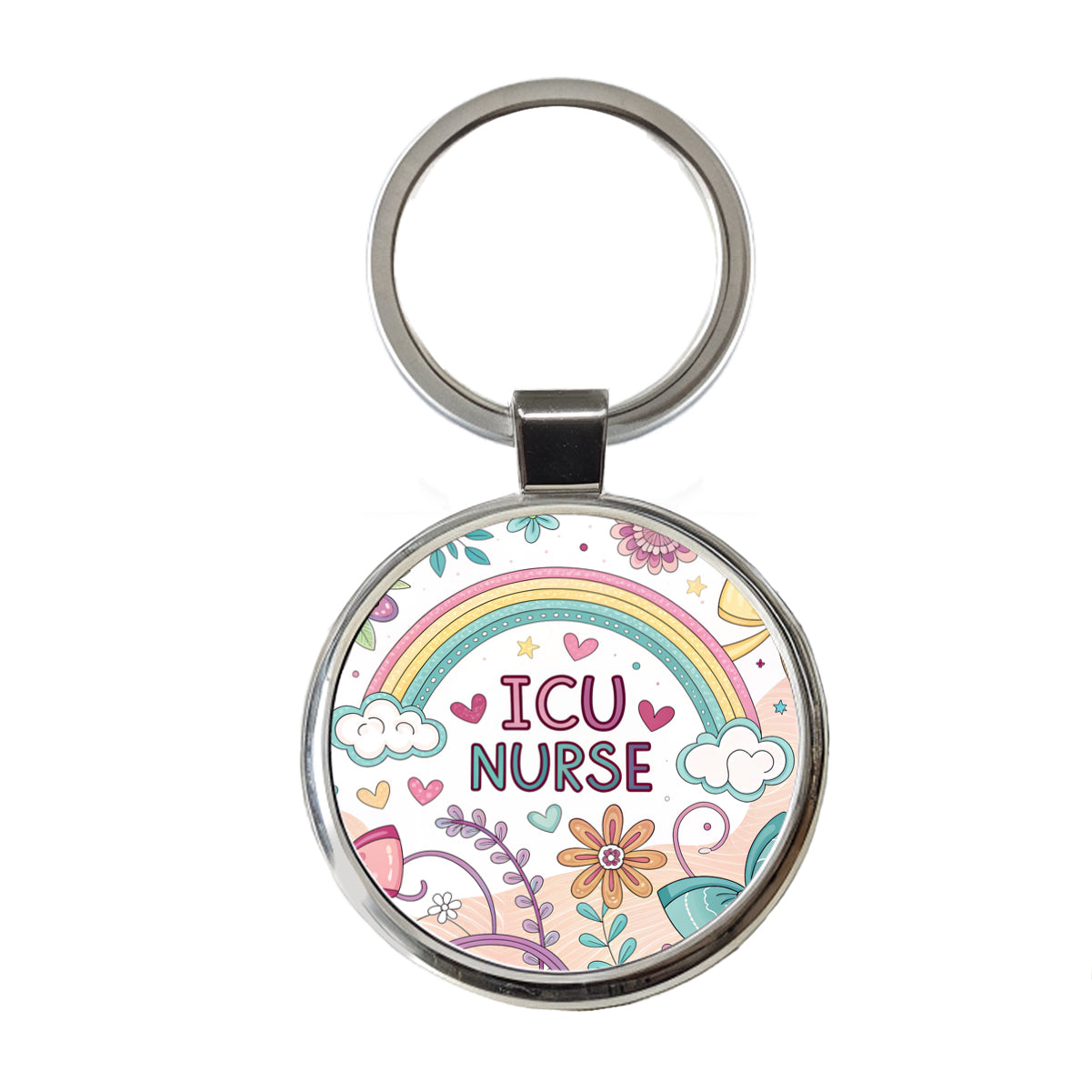 ICU Nurse Appreciation Coquette Bows Flowers Round Metal Keychain