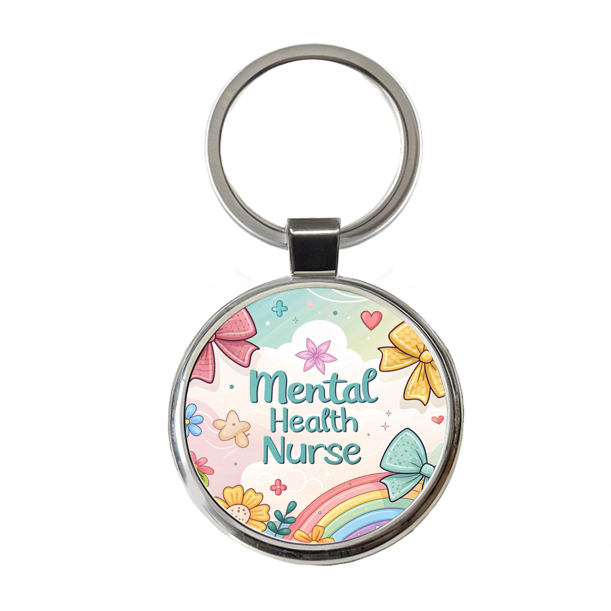 Mental Health Nurse Appreciation Coquette Bows Flowers Round Metal Keychain