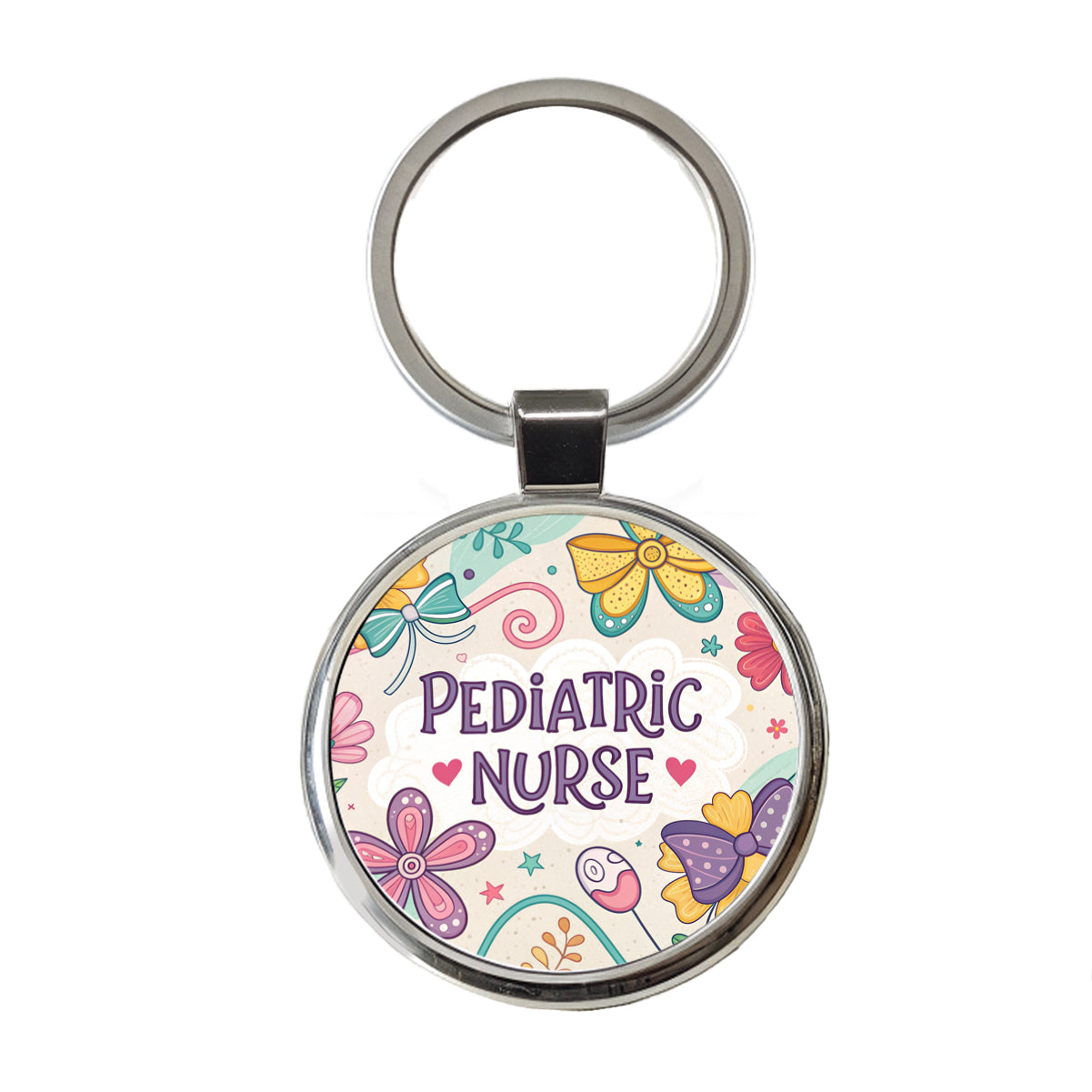 Pediatric Nurse Appreciation Coquette Bows Flowers Round Metal Keychain