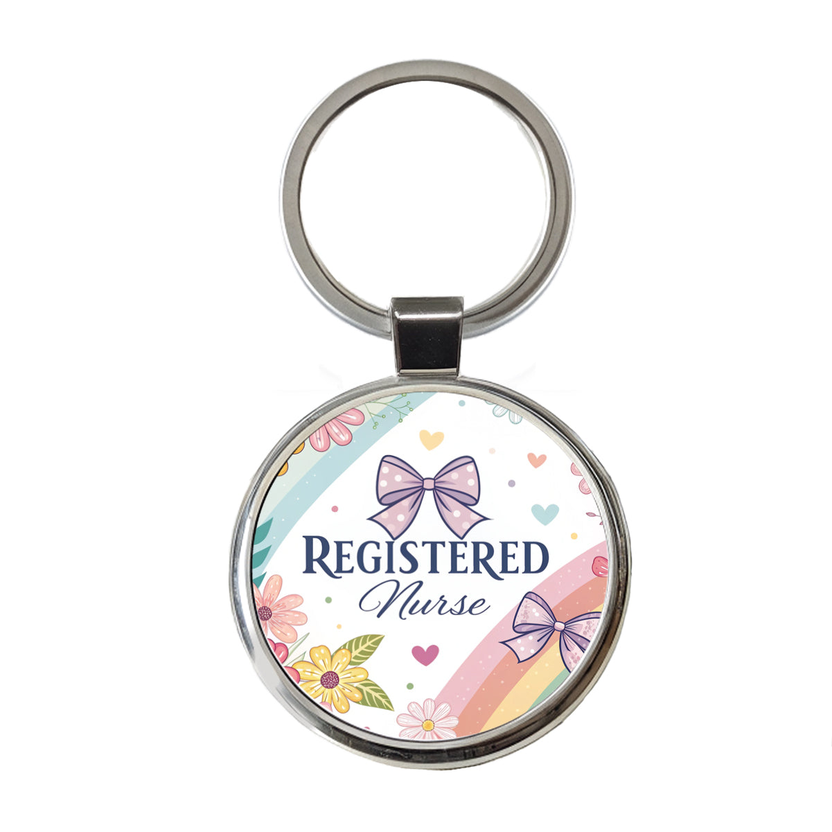Registered Nurse RN Appreciation Coquette Bows Flowers Floral Round Metal Keychain