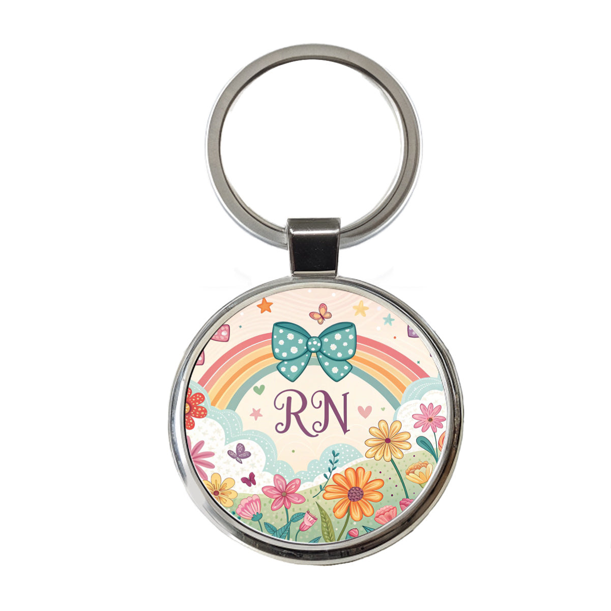 RN Registered Nurse Appreciation Coquette Bows Flowers Round Metal Keychain