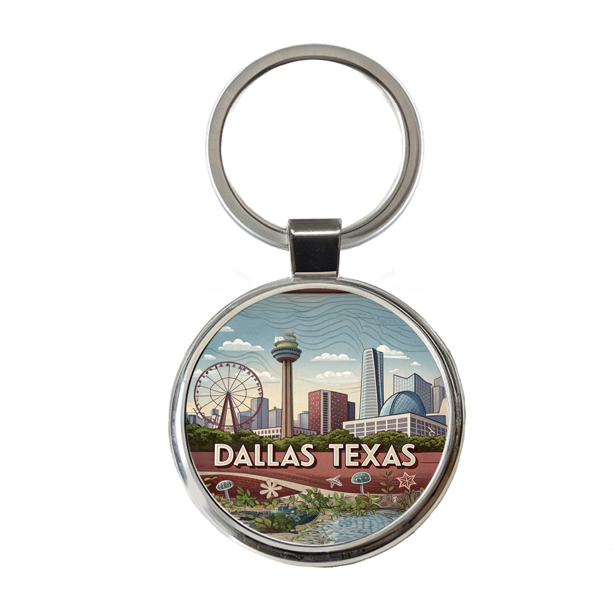 Dallas, Texas TX Travel City State Stamp Round Metal Keychain