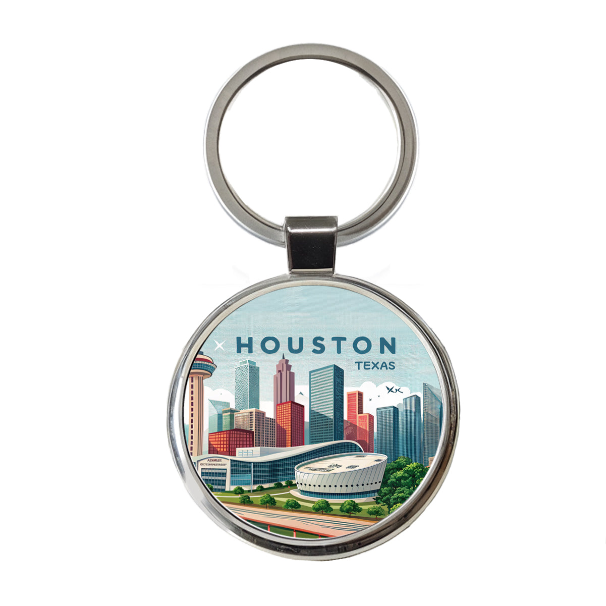 Houston, Texas TX Travel City State Stamp Round Metal Keychain