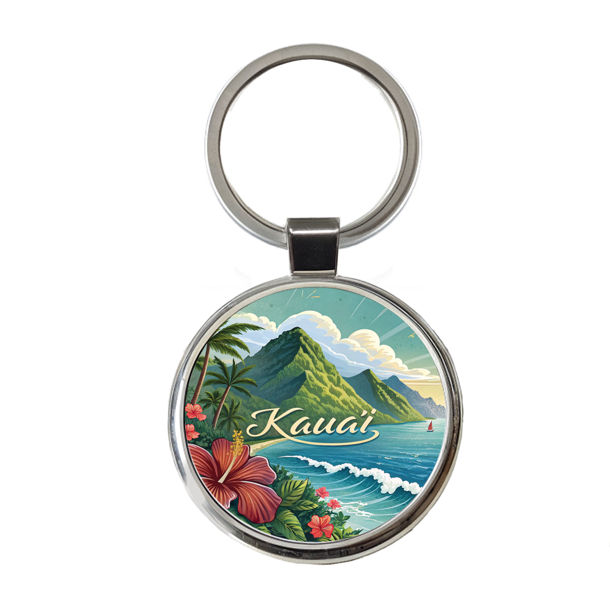 Kaua'i, Hawaii HI Travel City State Stamp Round Metal Keychain