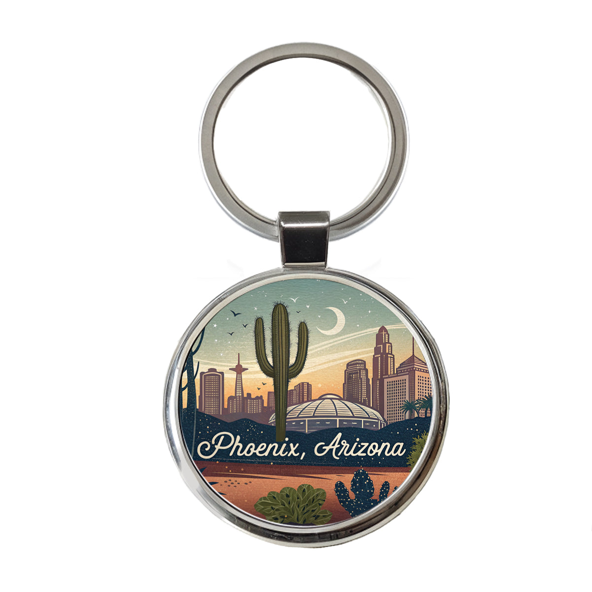 Phoenix, Arizona AZ Travel City State Stamp Round Metal Keychain