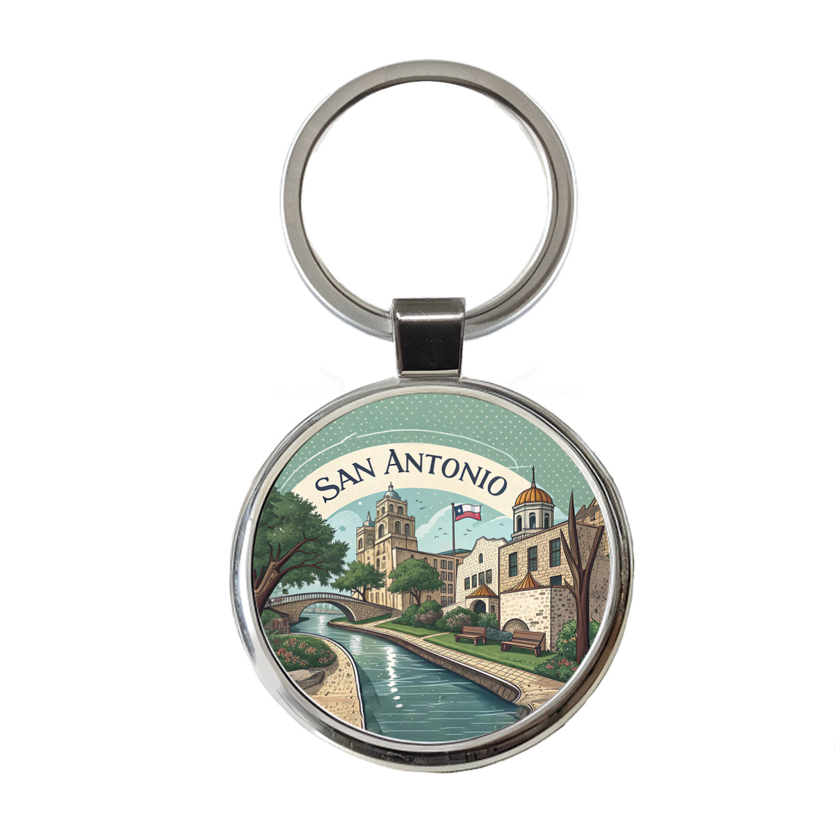 San Antonio, Texas TX Travel City State Stamp Round Metal Keychain