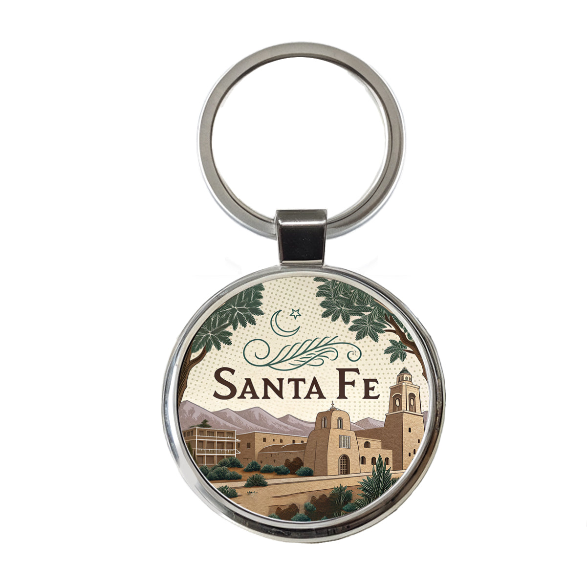 Santa Fe, New Mexico NM Travel City State Stamp Round Metal Keychain