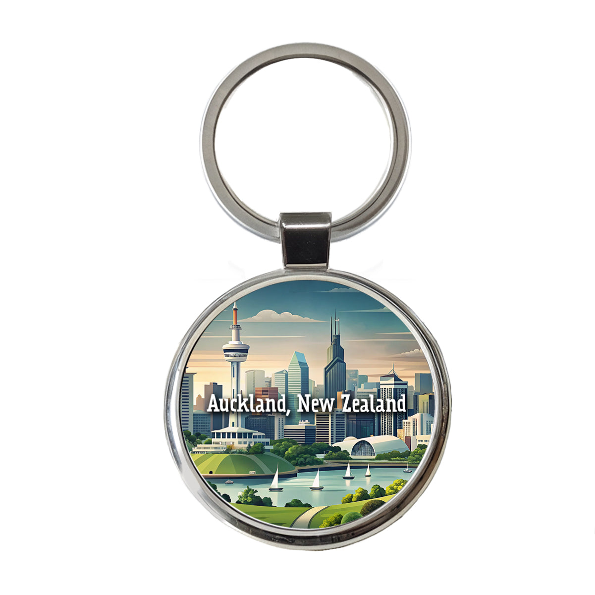 Auckland, New Zealand Travel City Country Stamp Round Metal Keychain