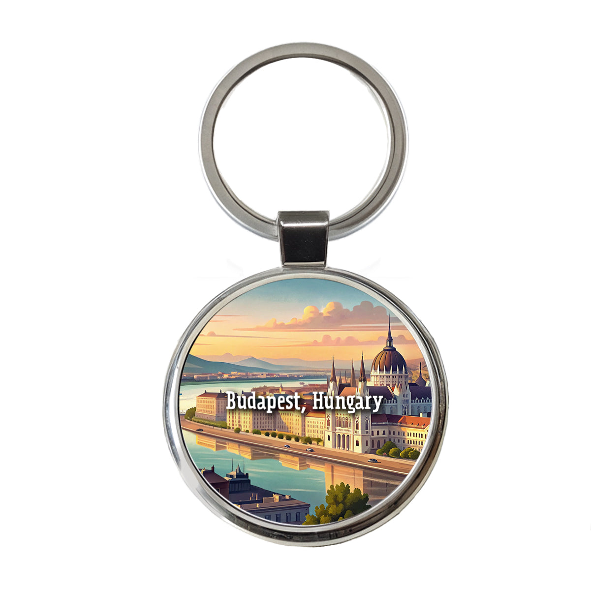Budapest, Hungary Travel City Country Stamp Round Metal Keychain