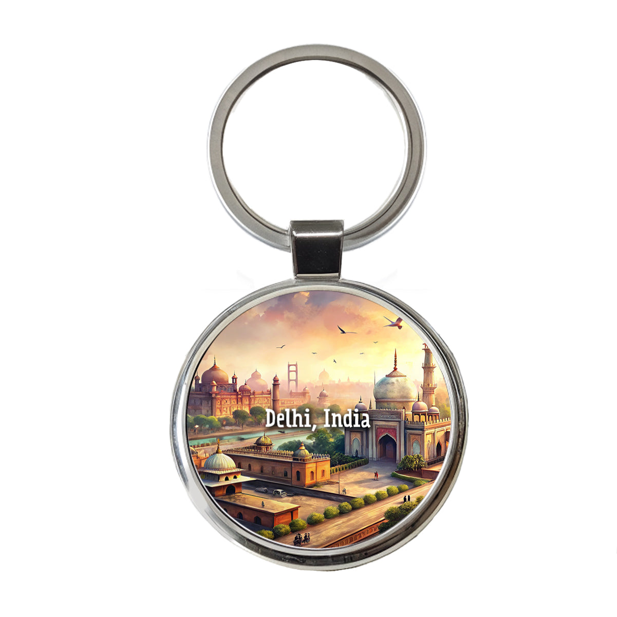 Delhi, India Travel City Country Stamp Round Metal Keychain