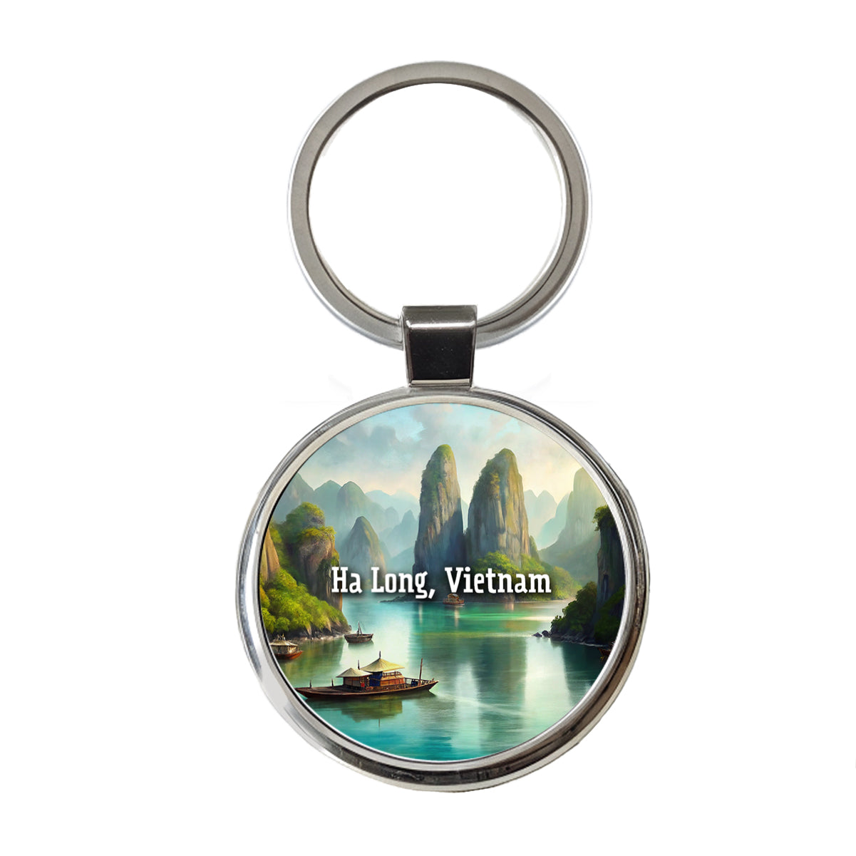 Ha Long, Vietnam Travel City Country Stamp Round Metal Keychain