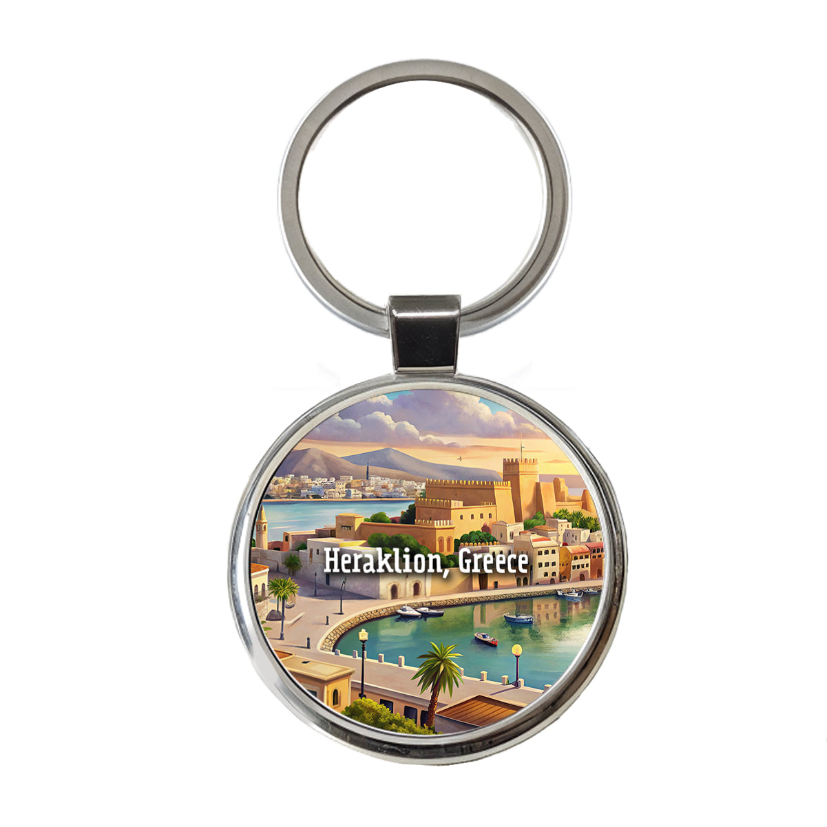 Heraklion, Greece Travel City Country Stamp Round Metal Keychain