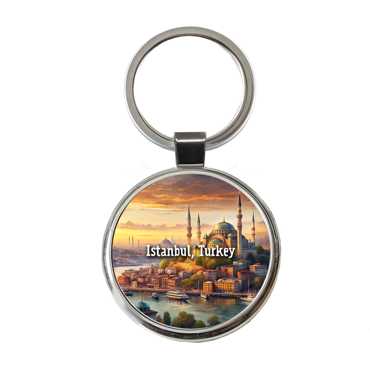 Istanbul, Turkey Travel City Country Stamp Round Metal Keychain