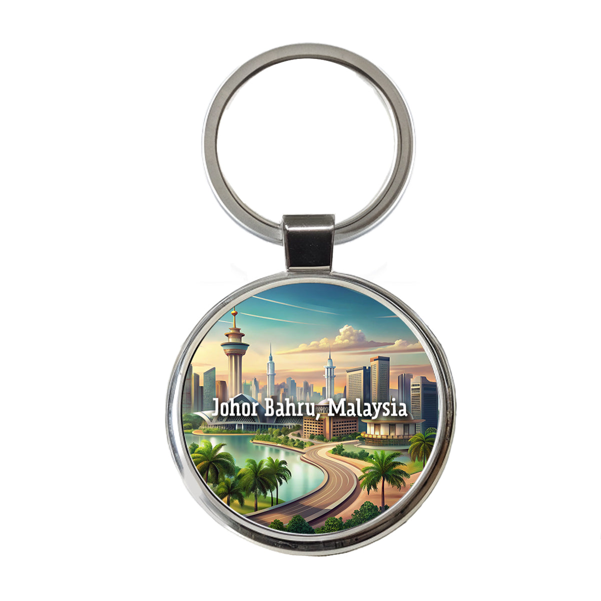 Johor Bahru, Malaysia Travel City Country Stamp Round Metal Keychain