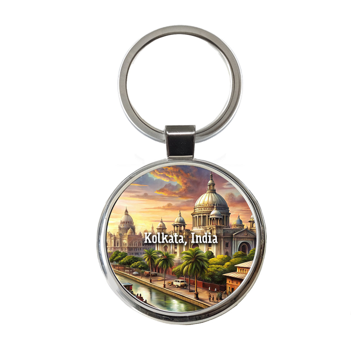 Kolkata, India Travel City Country Stamp Round Metal Keychain