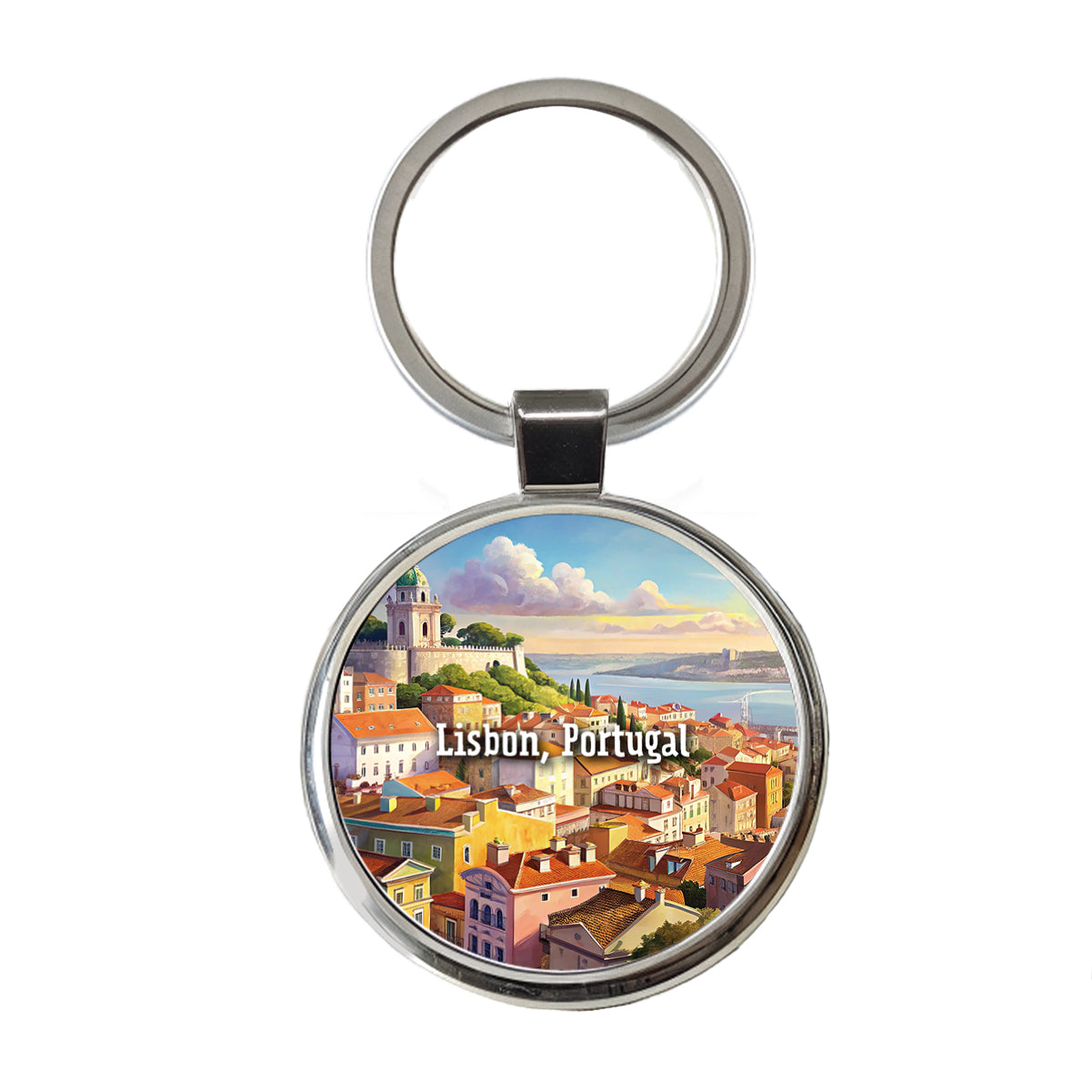 Lisbon, Portugal Travel City Country Stamp Round Metal Keychain
