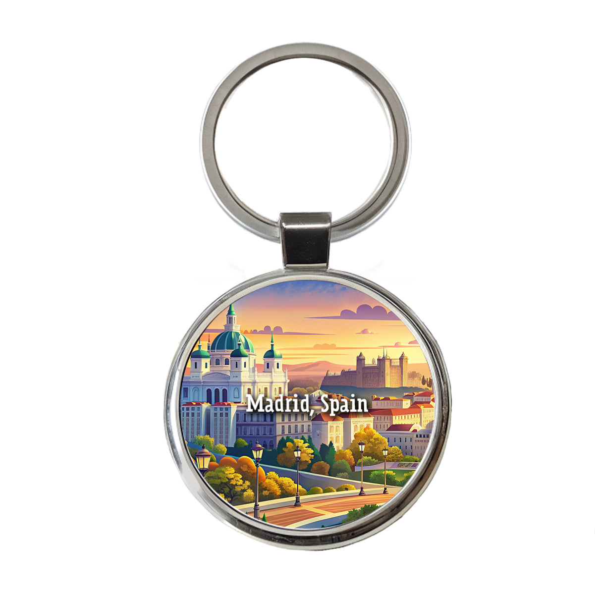 Madrid, Spain Travel City Country Stamp Round Metal Keychain
