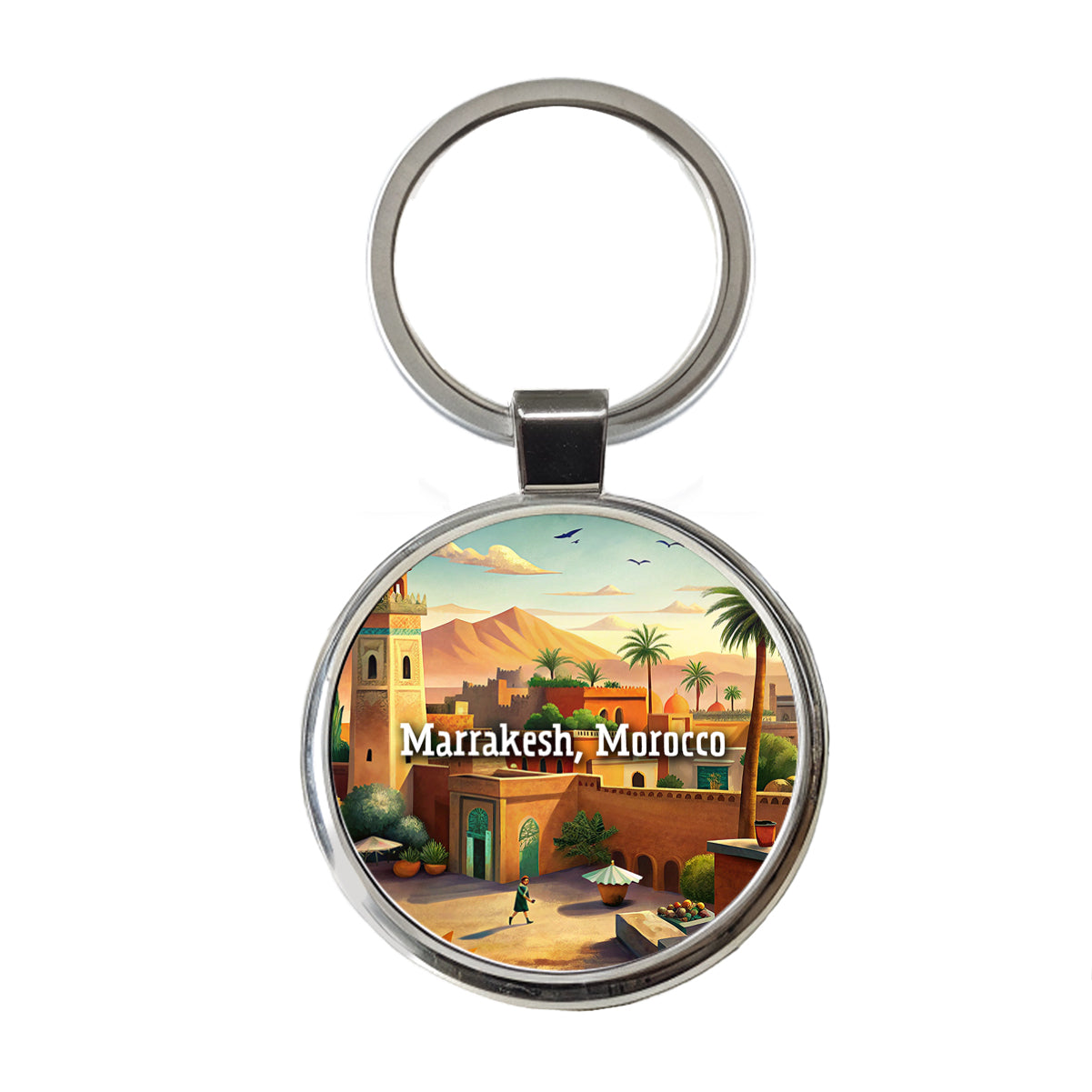 Marrakesh, Morocco Travel City Country Stamp Round Metal Keychain