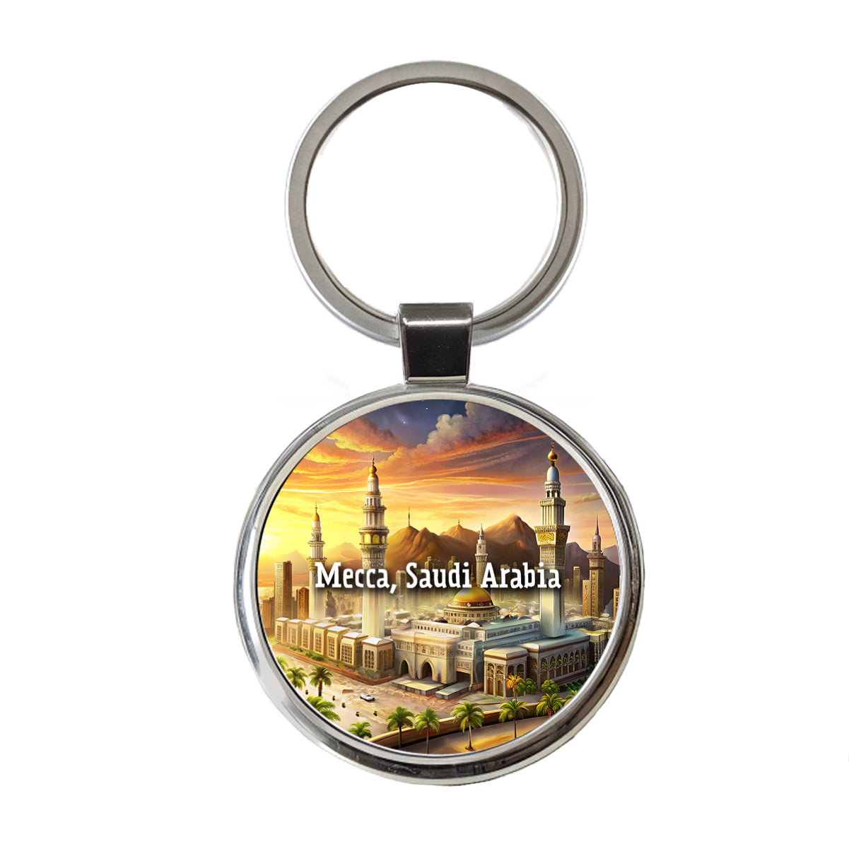 Mecca, Saudi Arabia Travel City Country Stamp Round Metal Keychain