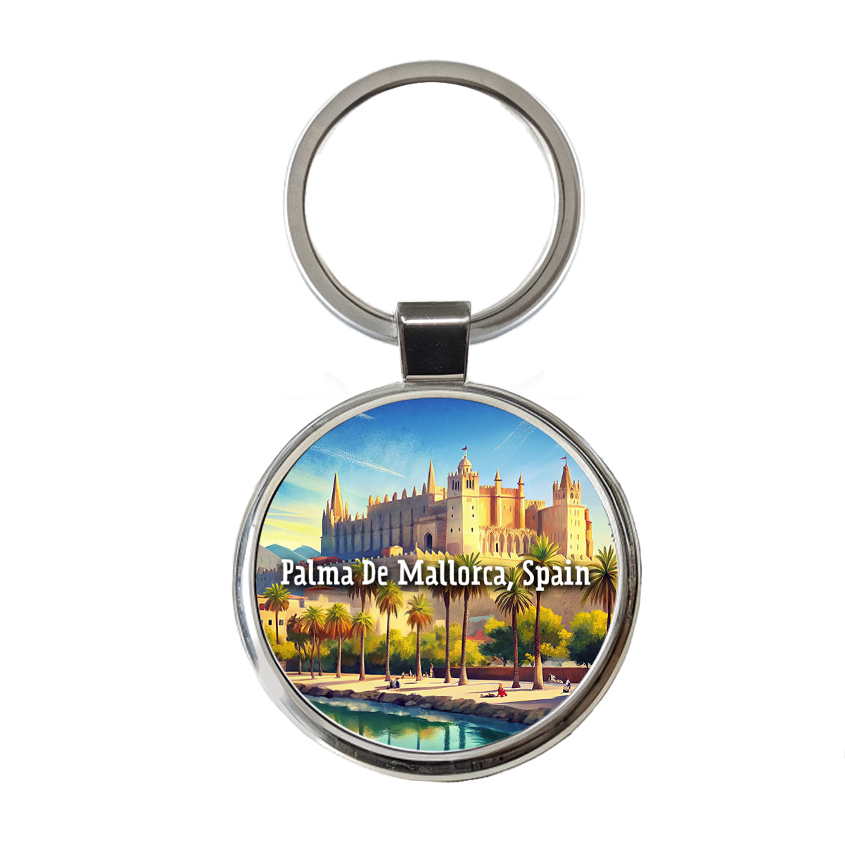 Palma De Mallorca, Spain Travel City Country Stamp Round Metal Keychain