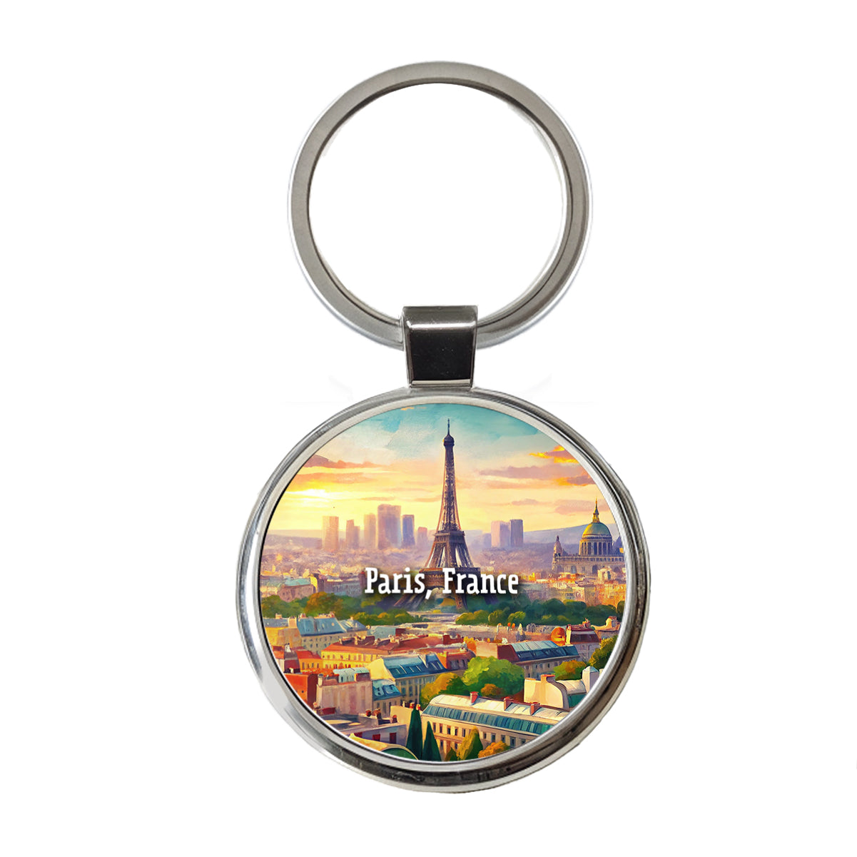 Paris, France Travel City Country Stamp Round Metal Keychain