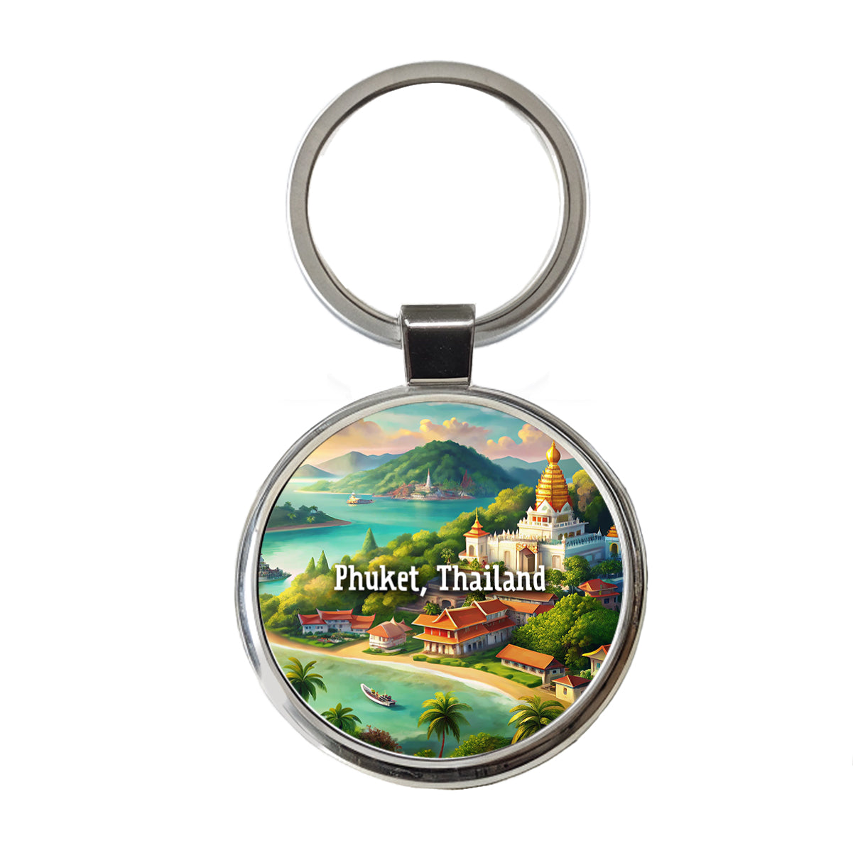 Phuket, Thailand Travel City Country Stamp Round Metal Keychain