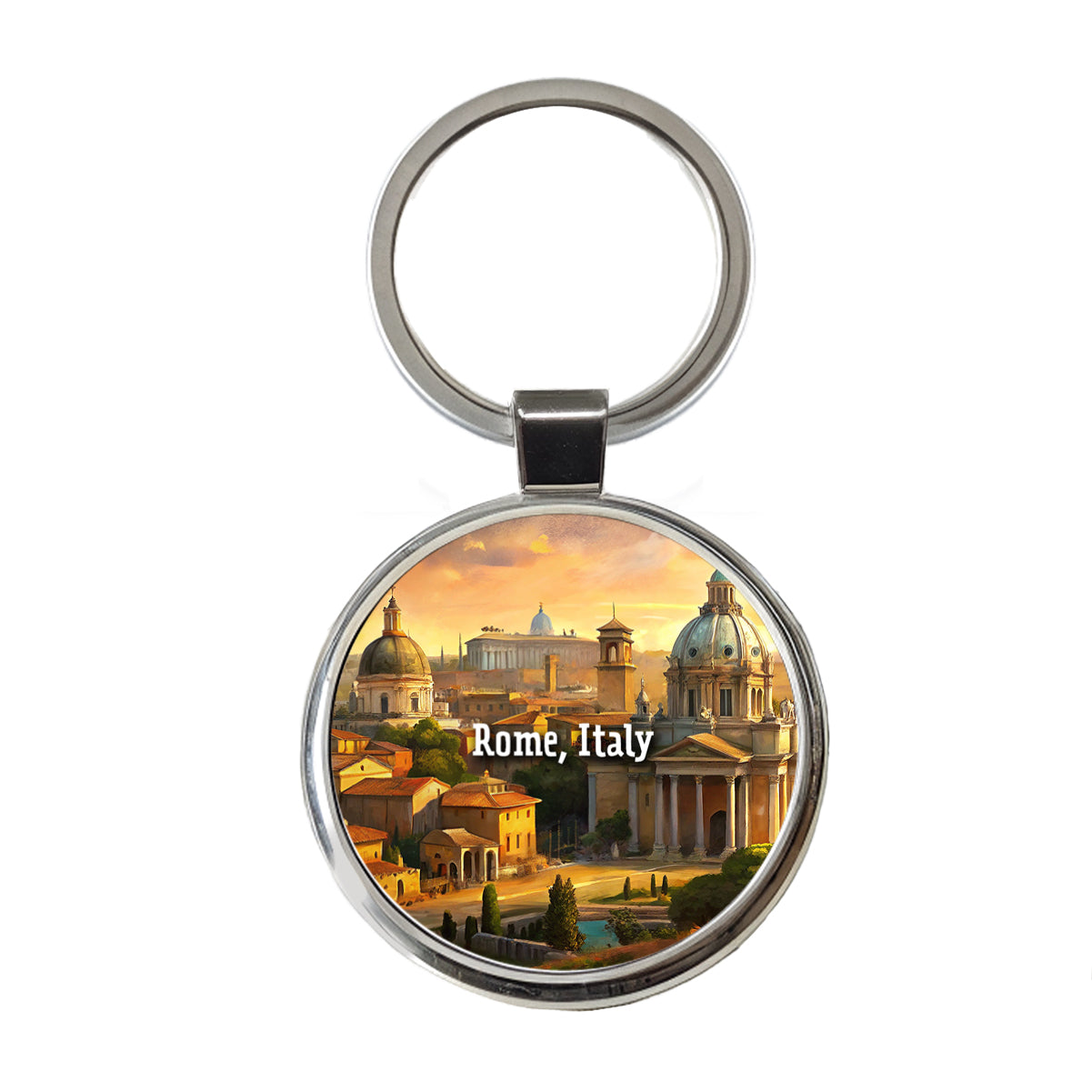 Rome, Italy Travel City Country Stamp Round Metal Keychain