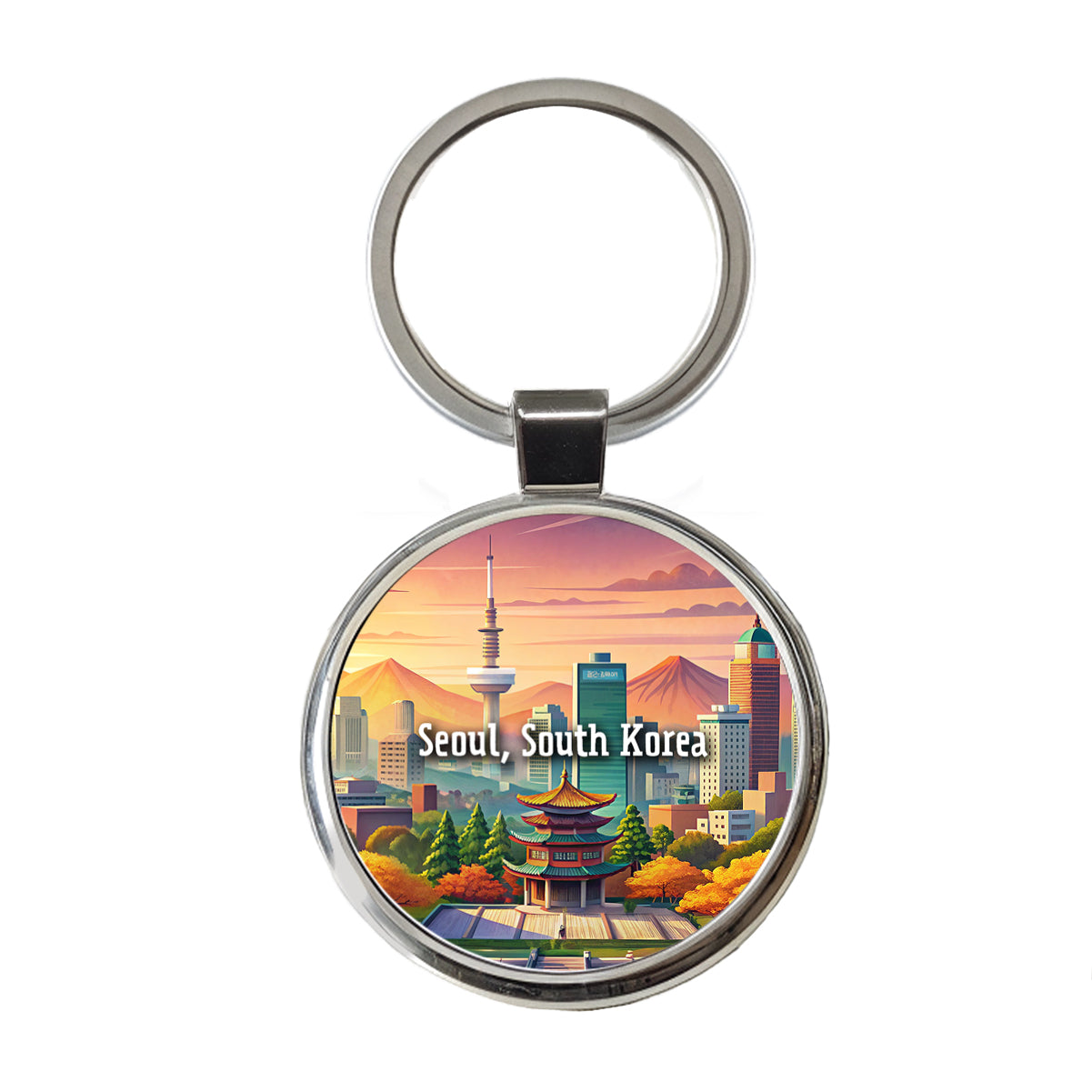 Seoul, South Korea Travel City Country Stamp Round Metal Keychain