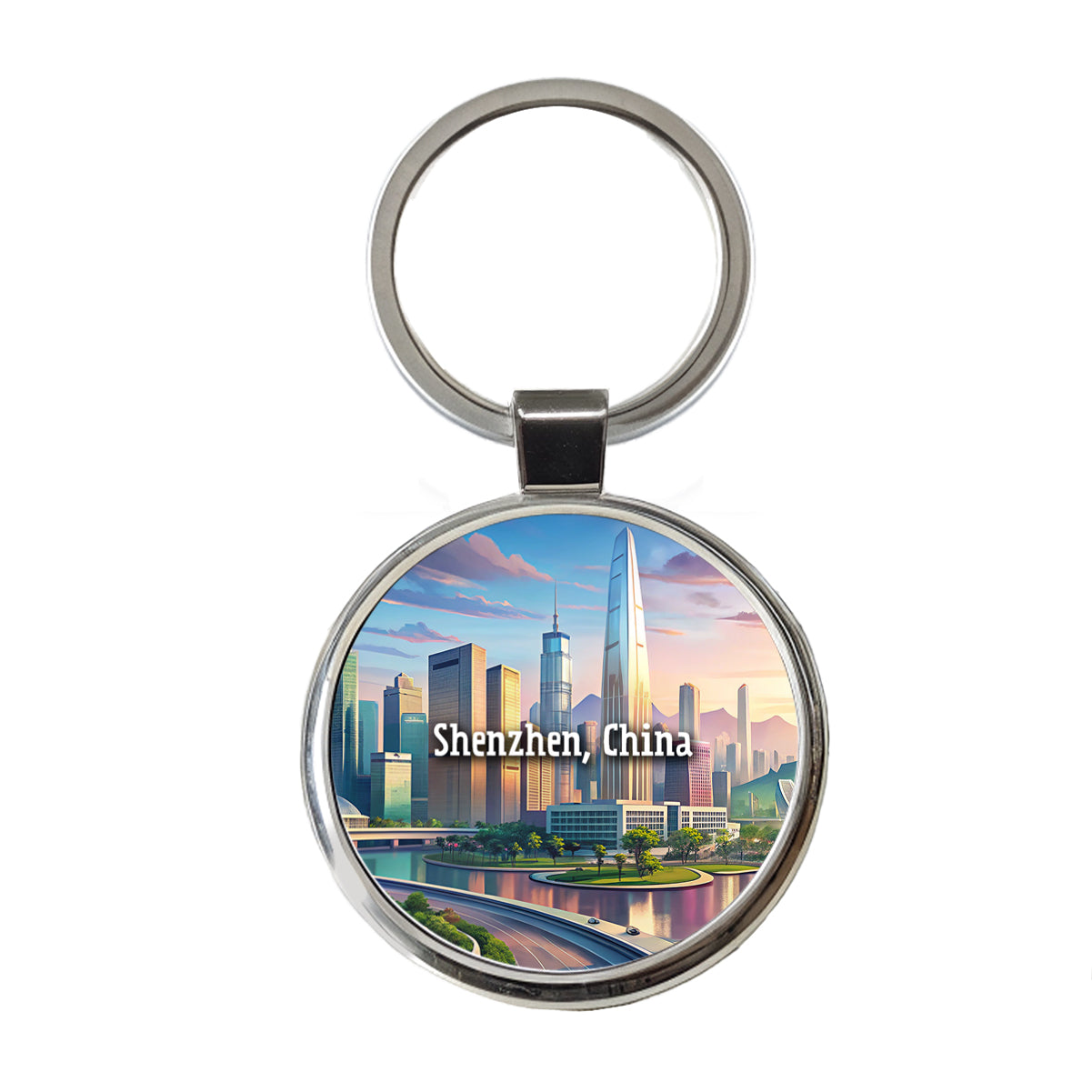 Shenzhen, China Travel City Country Stamp Round Metal Keychain