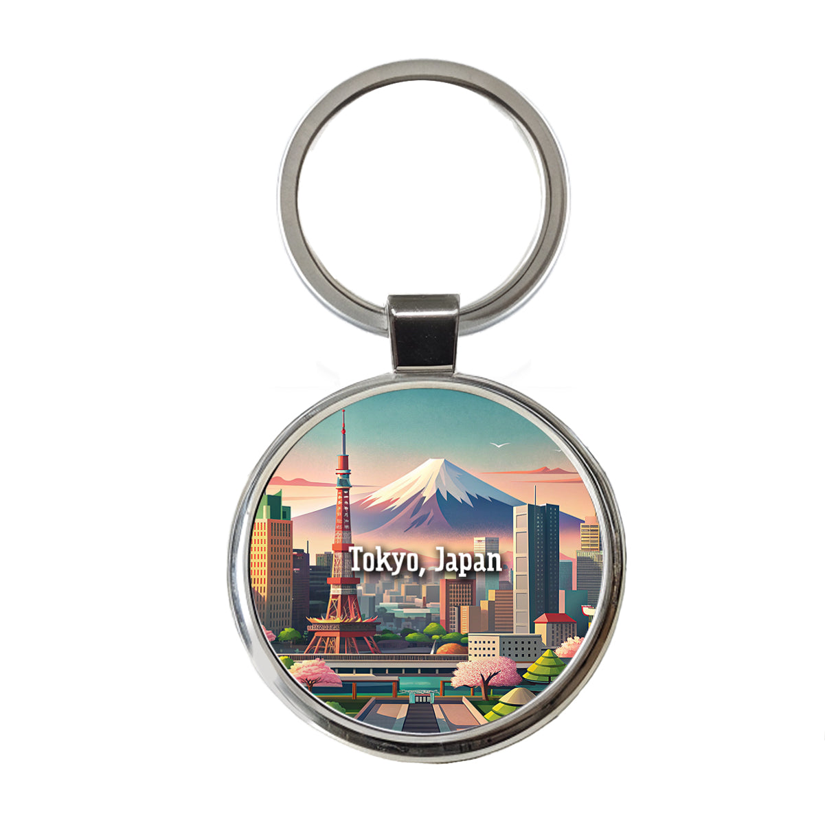 Tokyo, Japan Travel City Country Stamp Round Metal Keychain