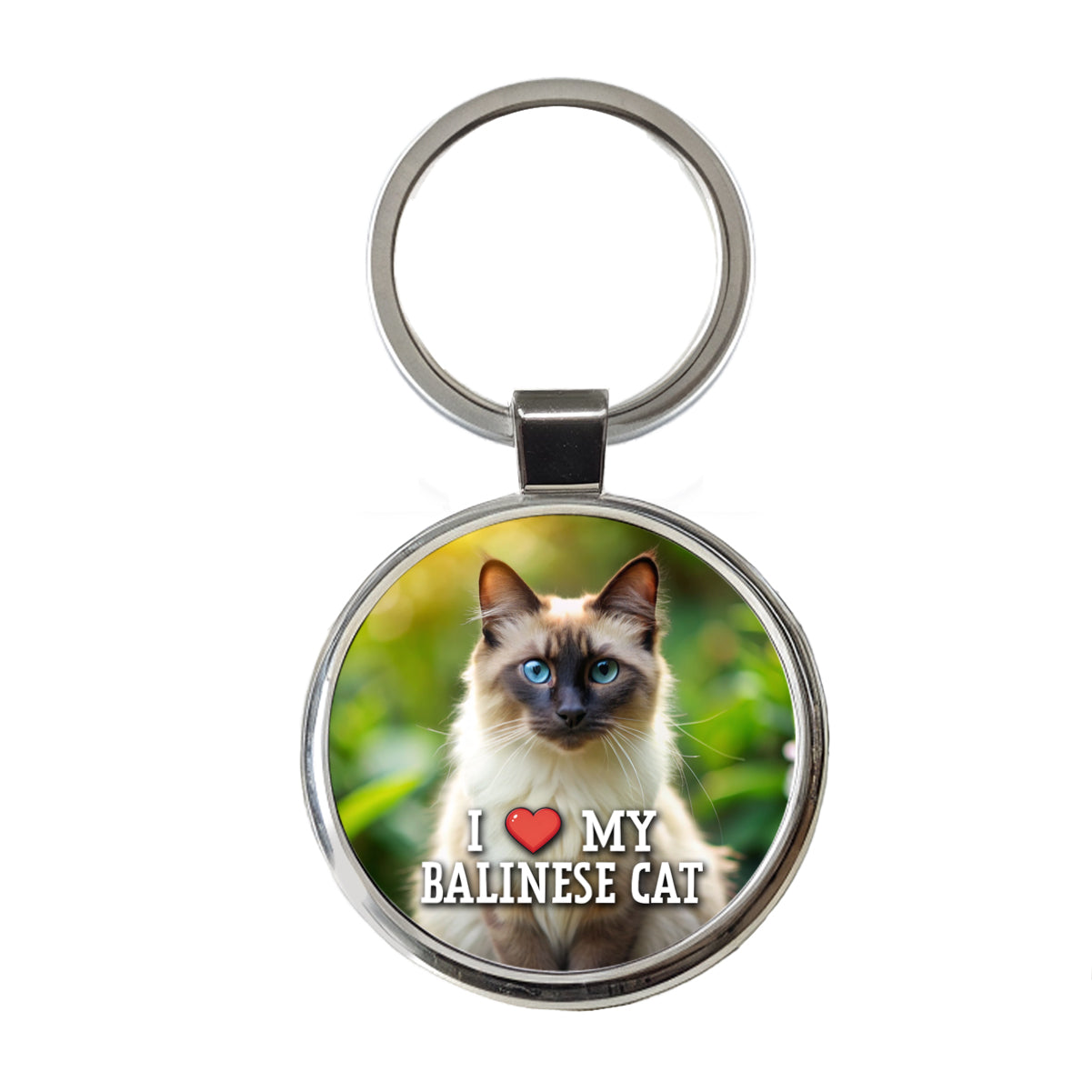 I Love My Balinese Cat Heart Round Metal Keychain