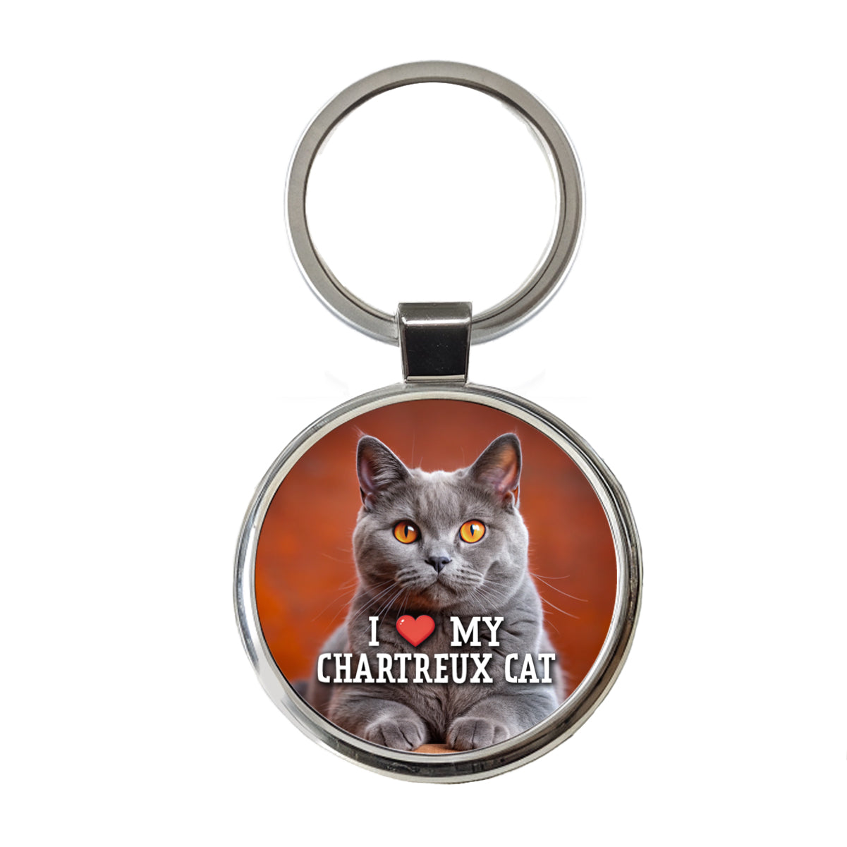 I Love My Chartreux Cat Heart Round Metal Keychain