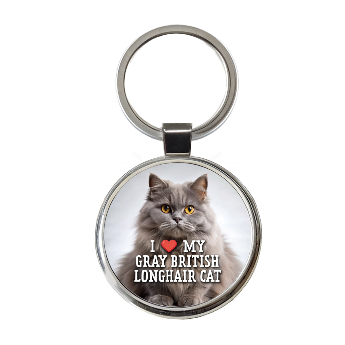 I Love My Gray British Longhair Cat Heart Round Metal Keychain