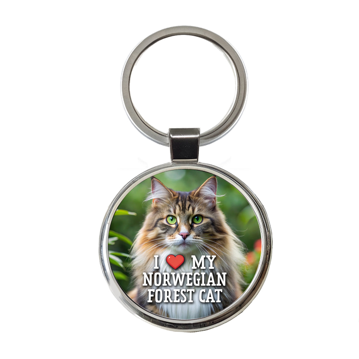 I Love My Norwegian Forest Cat Heart Round Metal Keychain