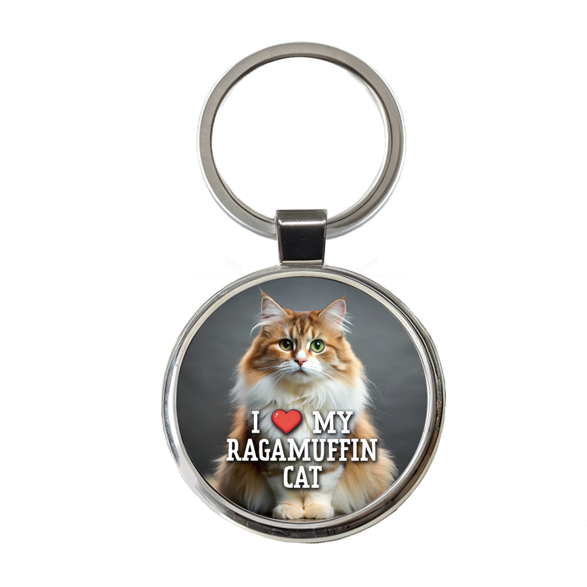 I Love My Ragamuffin Cat Heart Round Metal Keychain