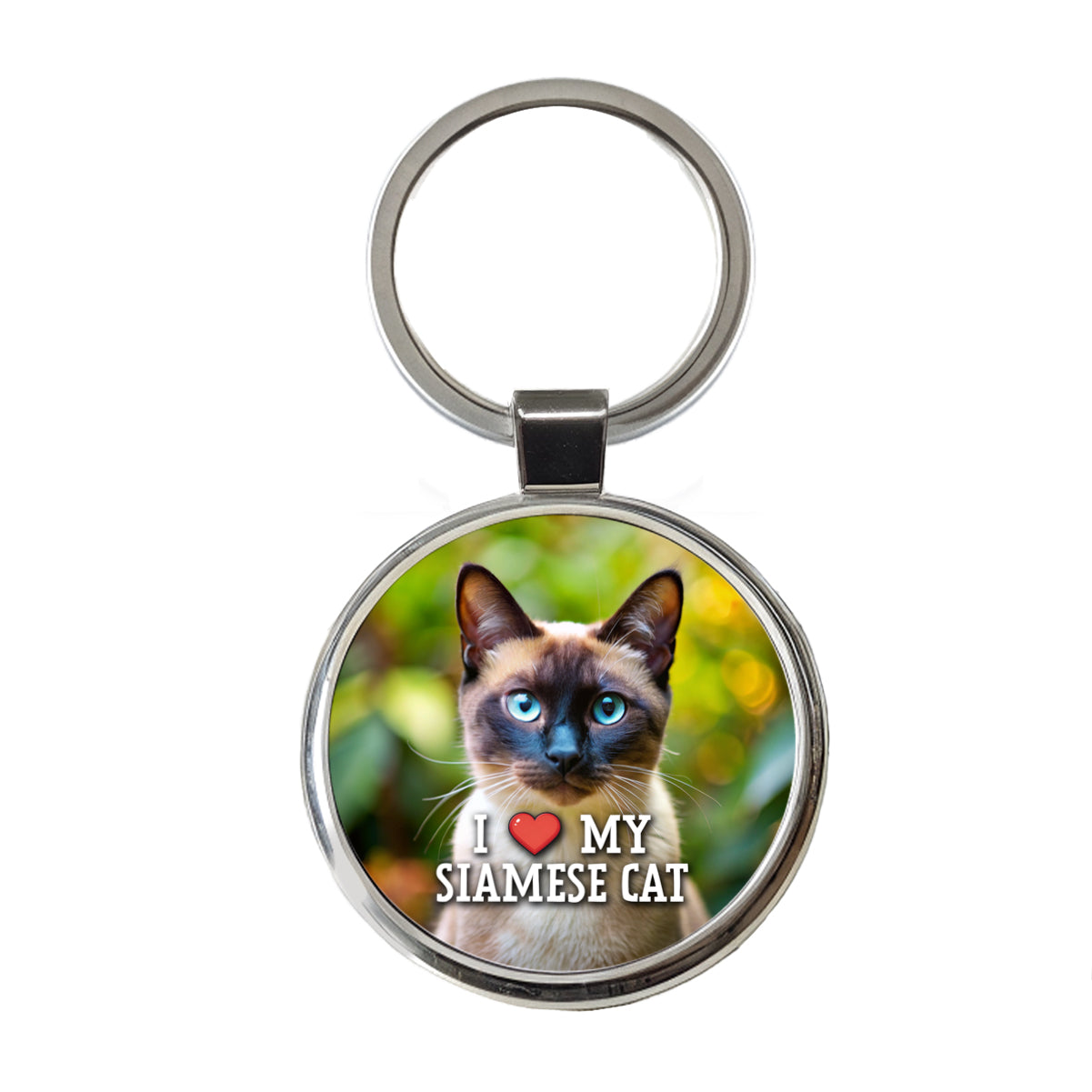 I Love My Siamese Cat Heart Round Metal Keychain