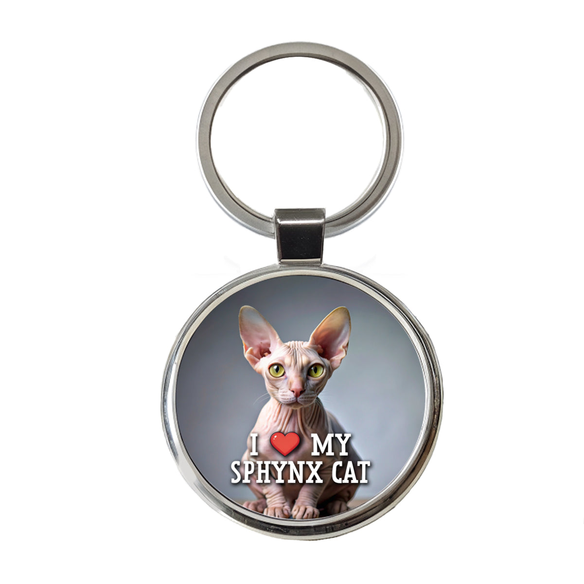 I Love My Sphynx Cat Heart Round Metal Keychain