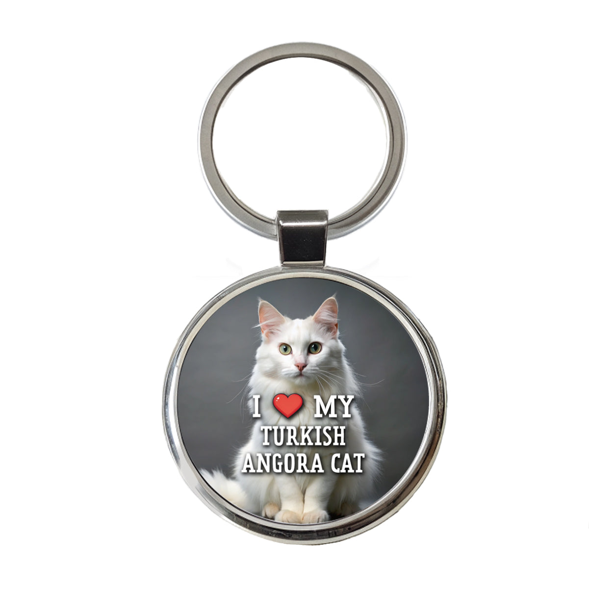 I Love My Turkish Angora Cat Heart Round Metal Keychain