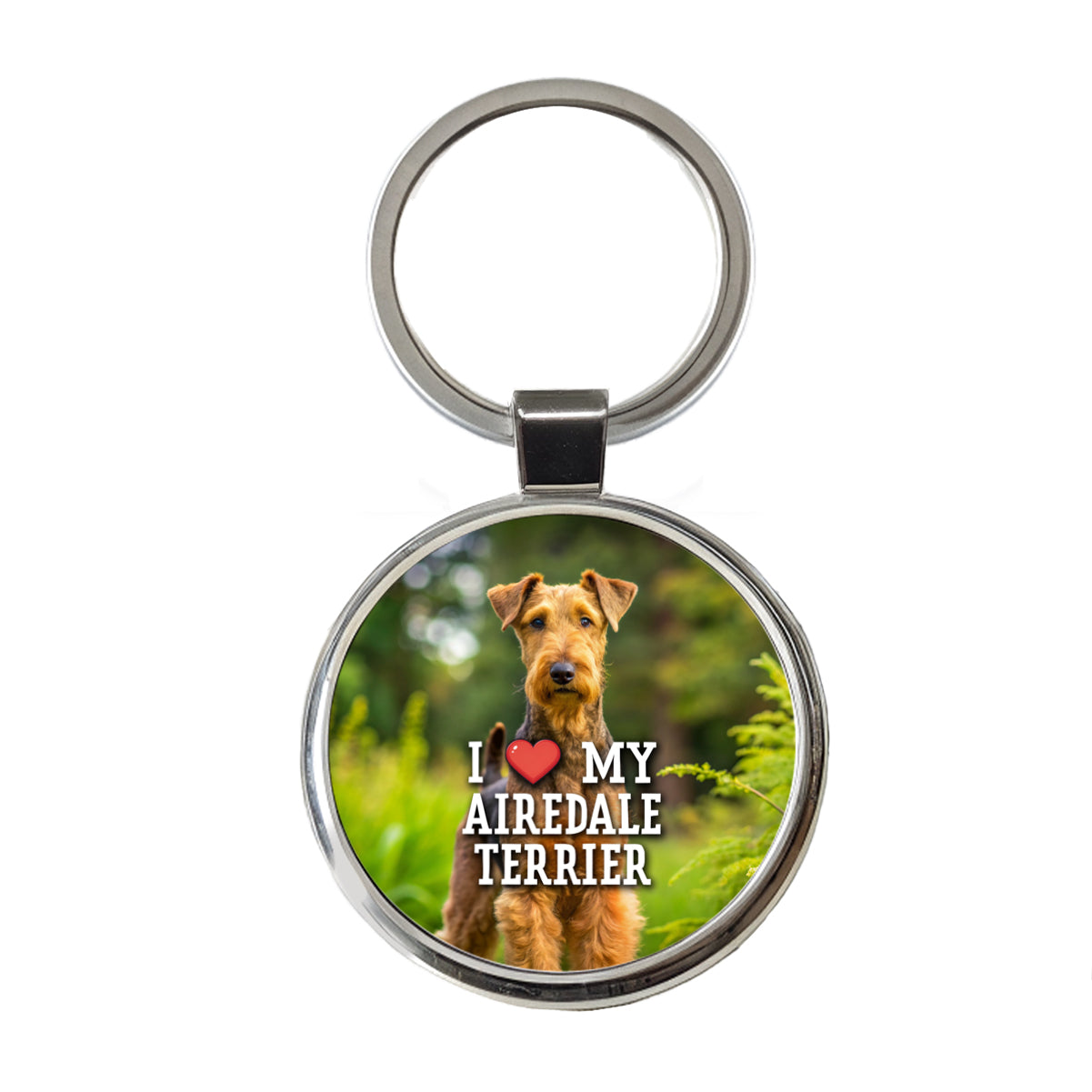 I Love My Airedale Terrier Dog Heart Round Metal Keychain