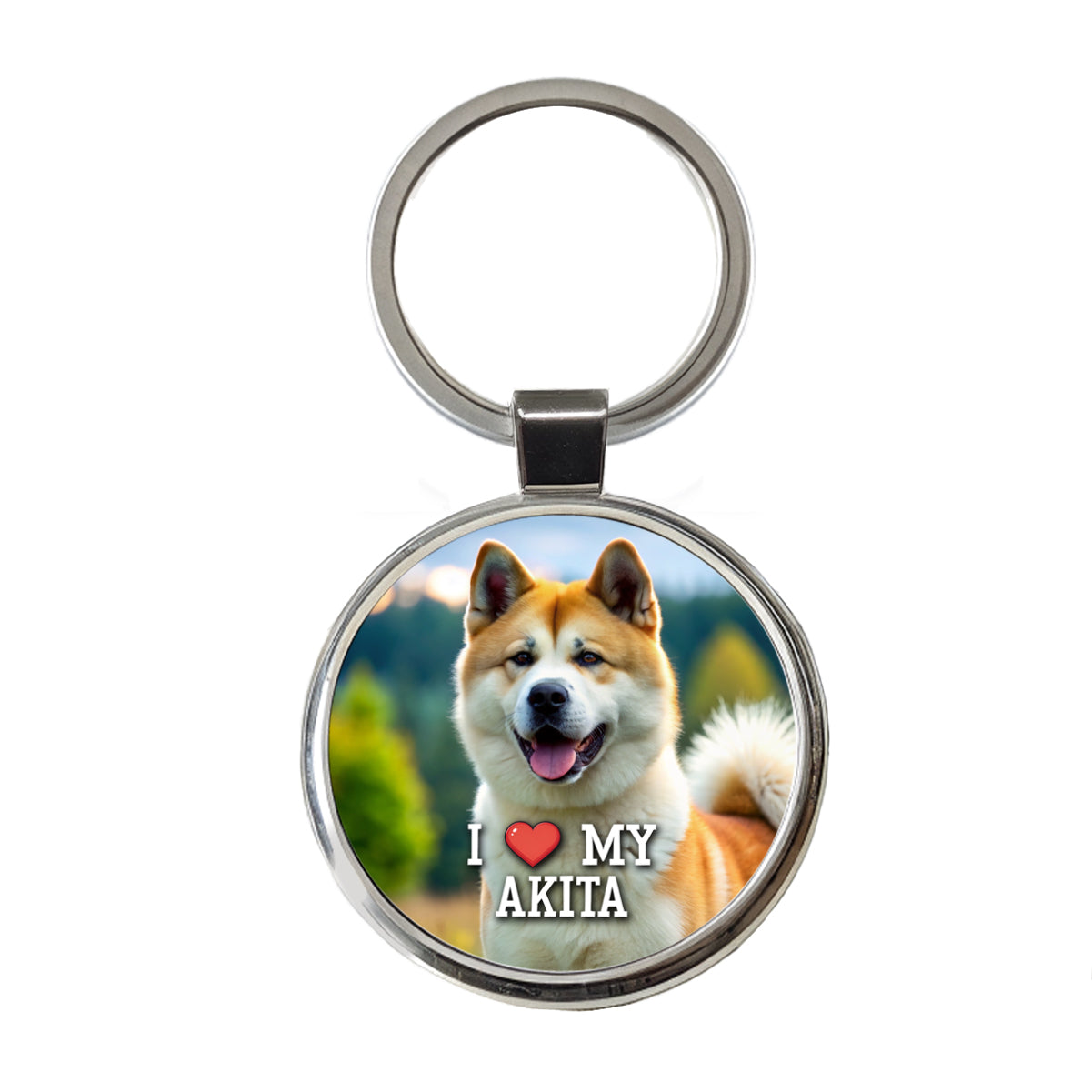I Love My Akita Dog Heart Round Metal Keychain