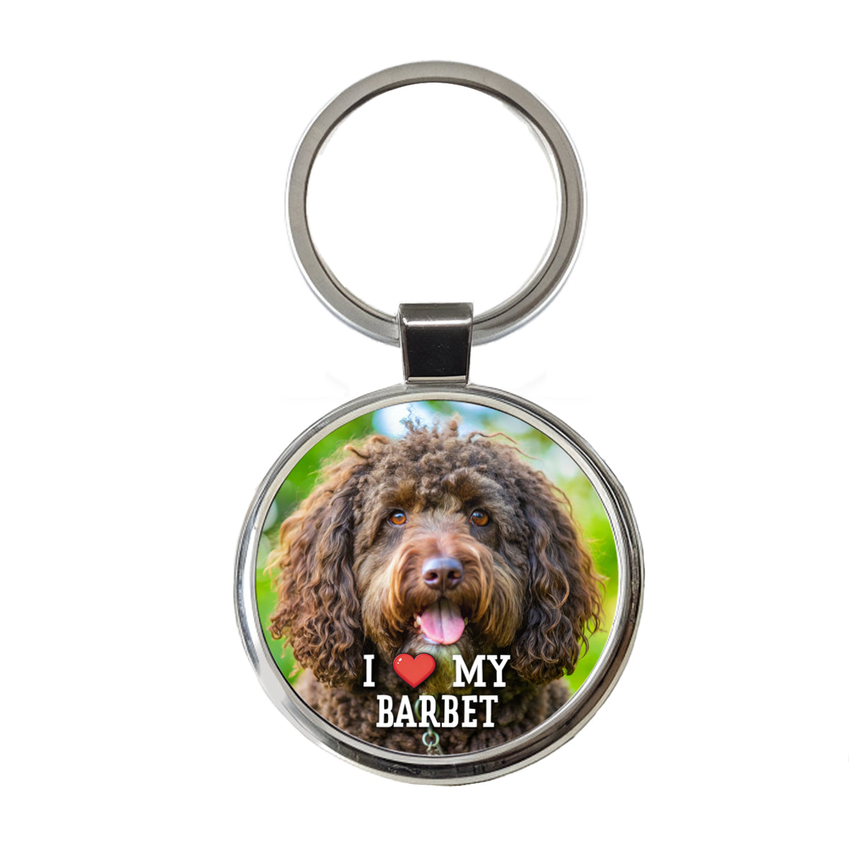 I Love My Barbet Dog Heart Round Metal Keychain