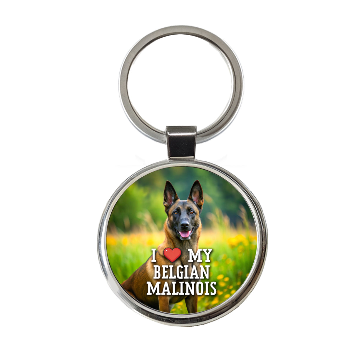 I Love My Belgian Malinois Dog Heart Round Metal Keychain