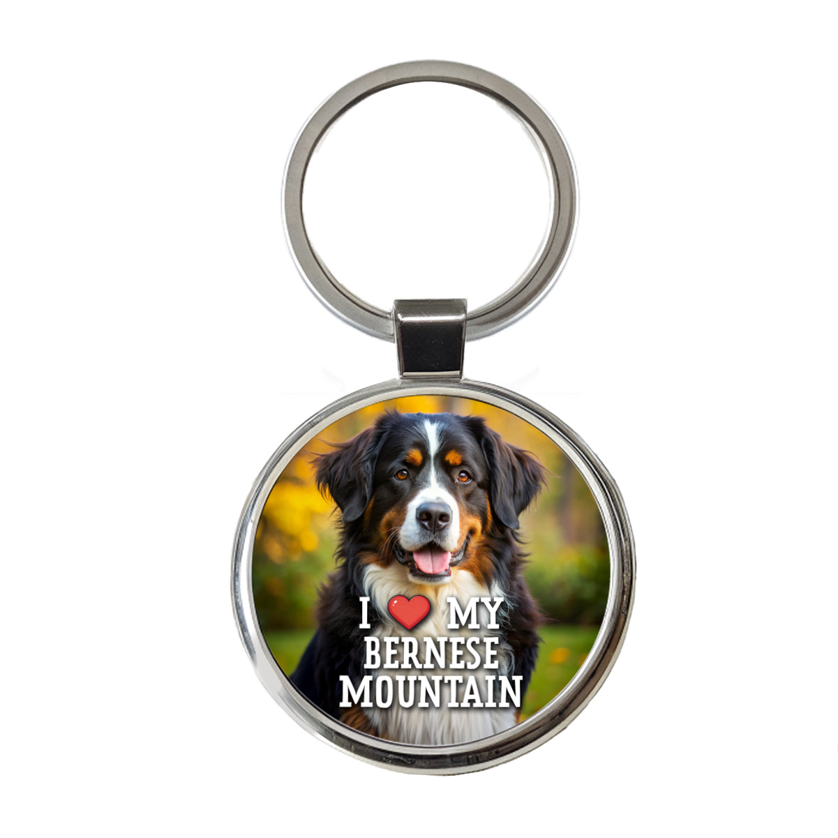 I Love My Bernese Mountain Dog Heart Round Metal Keychain