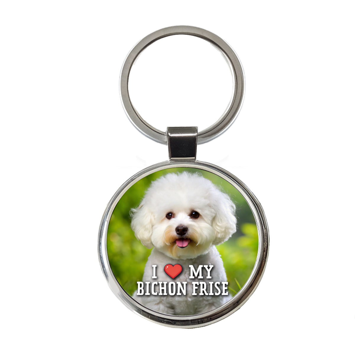 I Love My Bichon Frise Dog Heart Round Metal Keychain