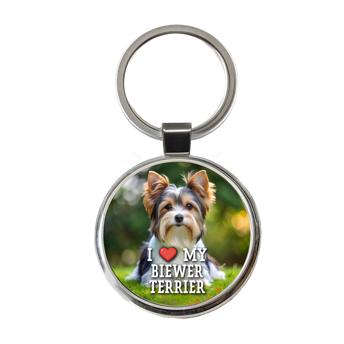 I Love My Biewer Terrier Dog Heart Round Metal Keychain