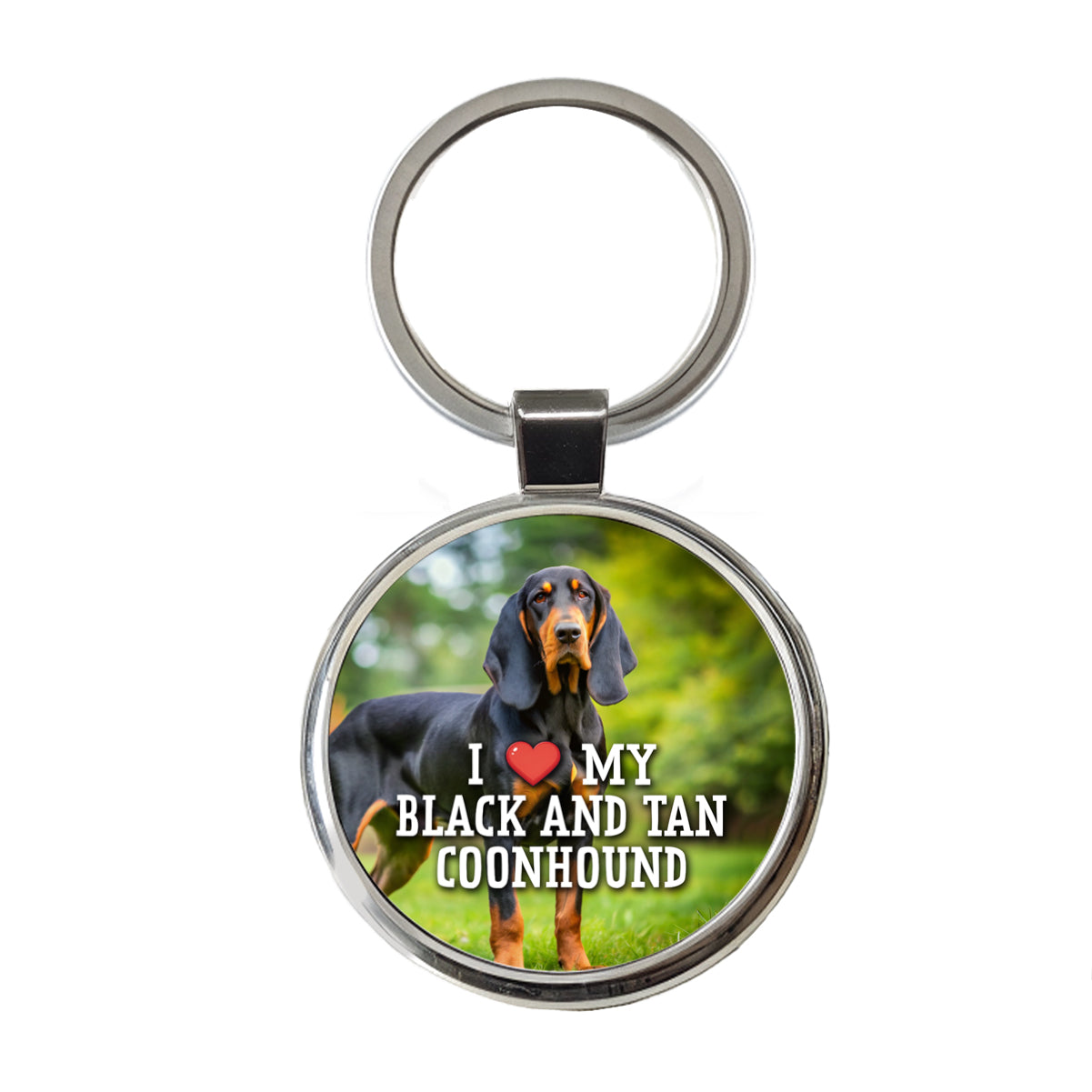 I Love My Black And Tan Coonhound Dog Heart Round Metal Keychain