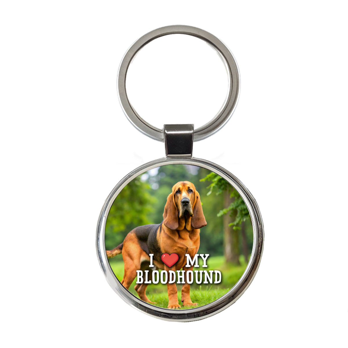 I Love My Bloodhound Dog Heart Round Metal Keychain