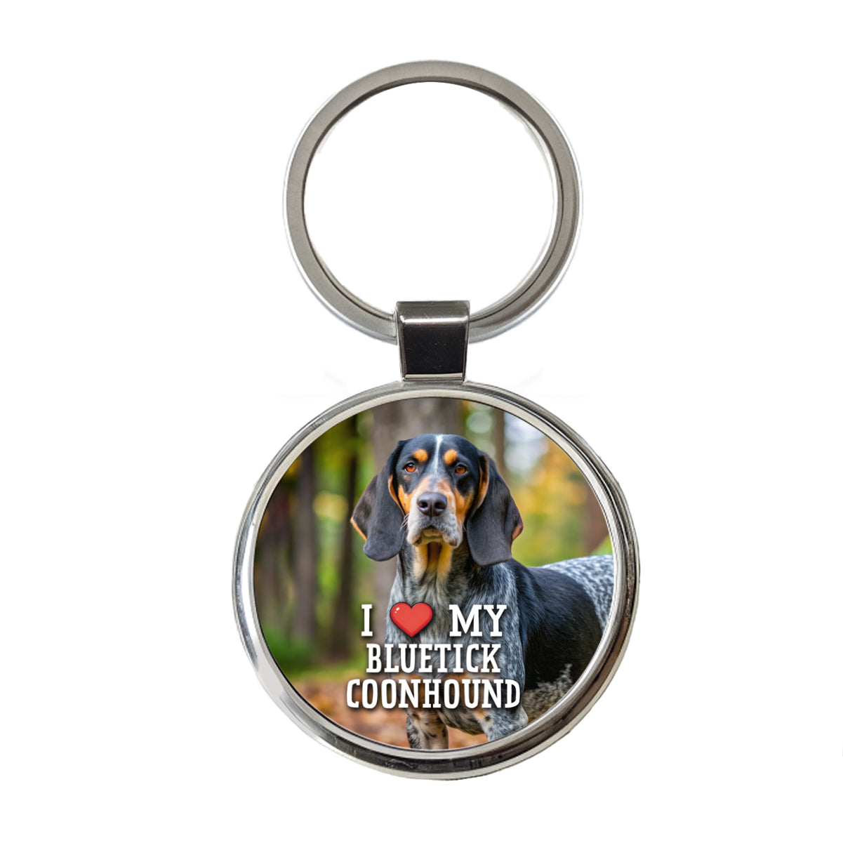 I Love My Bluetick Coonhound Dog Heart Round Metal Keychain