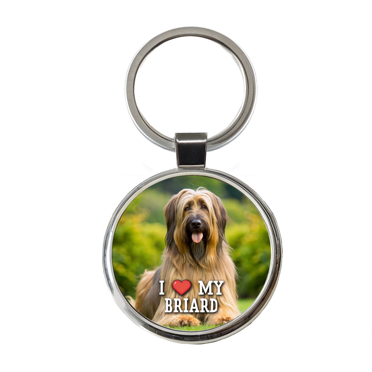 I Love My Briard Dog Heart Round Metal Keychain