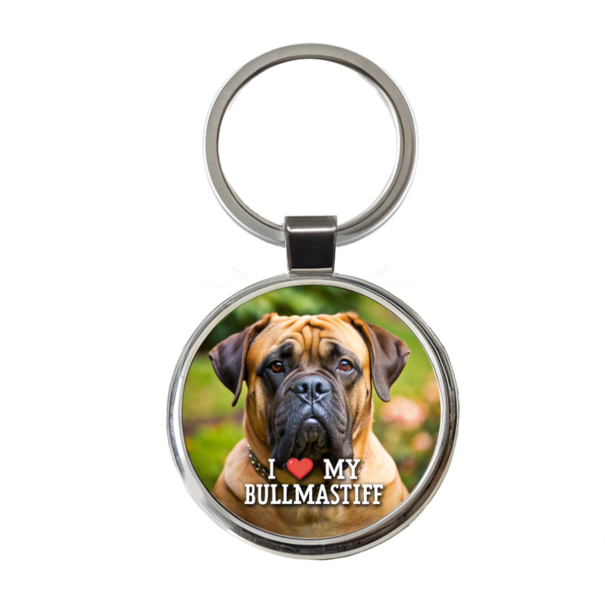 I Love My Bullmastiff Dog Heart Round Metal Keychain